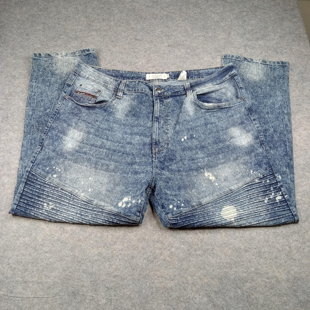 Akademiks Jeans Men 46x32 Light Baggy Moto Biker Splatter Distress Denim Jeanius